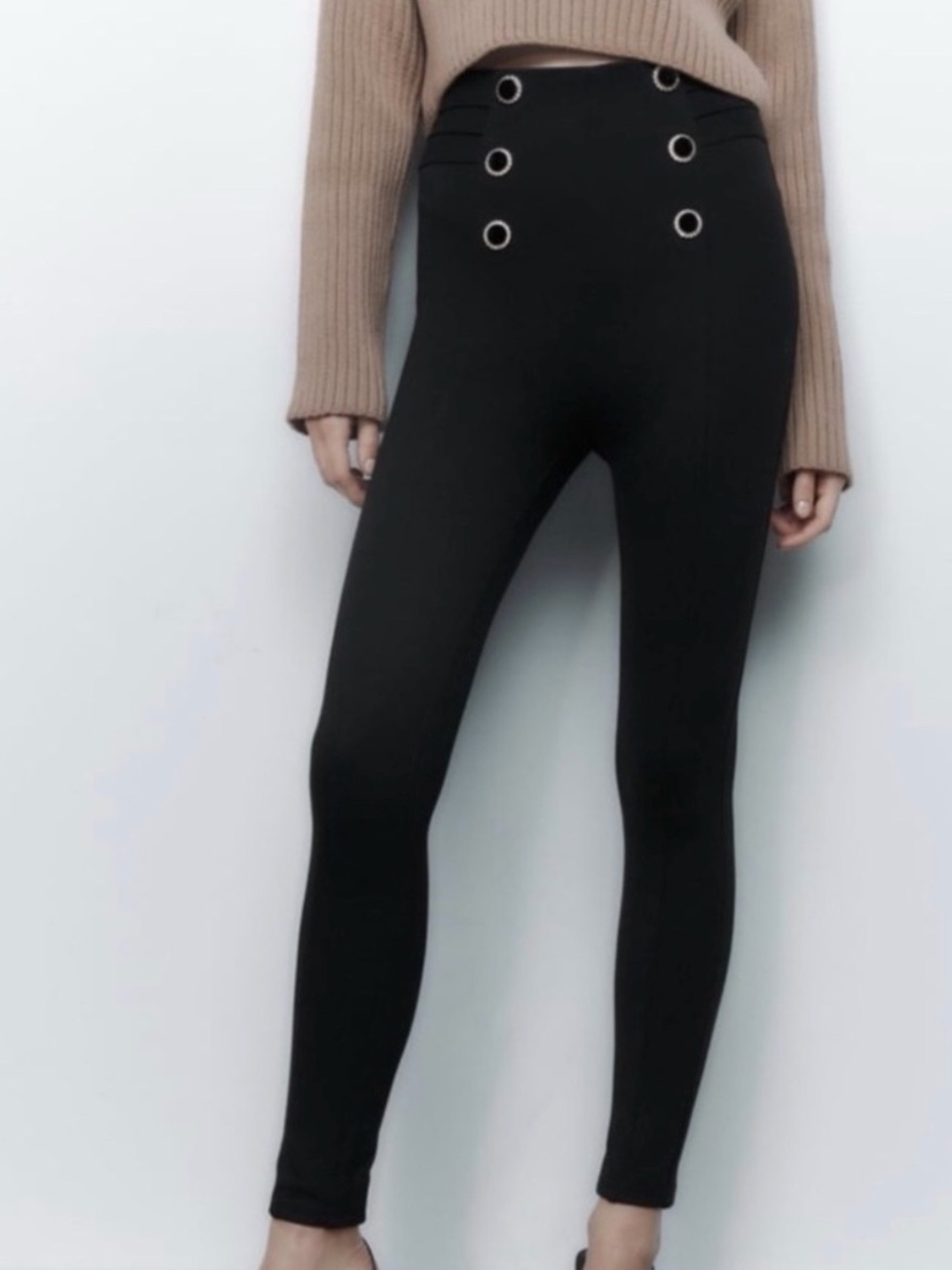 Zara High-Waist Black Jewel Grommet Ponte Leggings